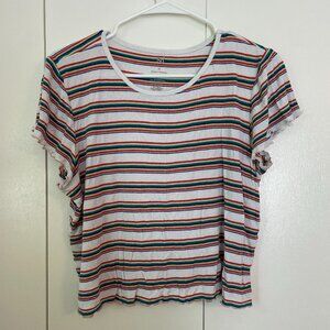 Rainbow Striped XL Cropped Tshirt with Ruffled Sleeves